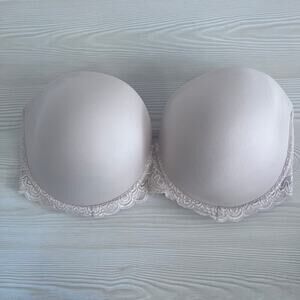 Full Coverage Cream Underwired Strapless‎ Women's Lace Bra Size 38G